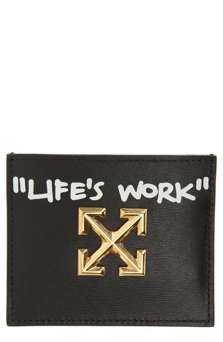 Off-White Jitney Life's Work Quote Simple Leather Card Case, Main, color,