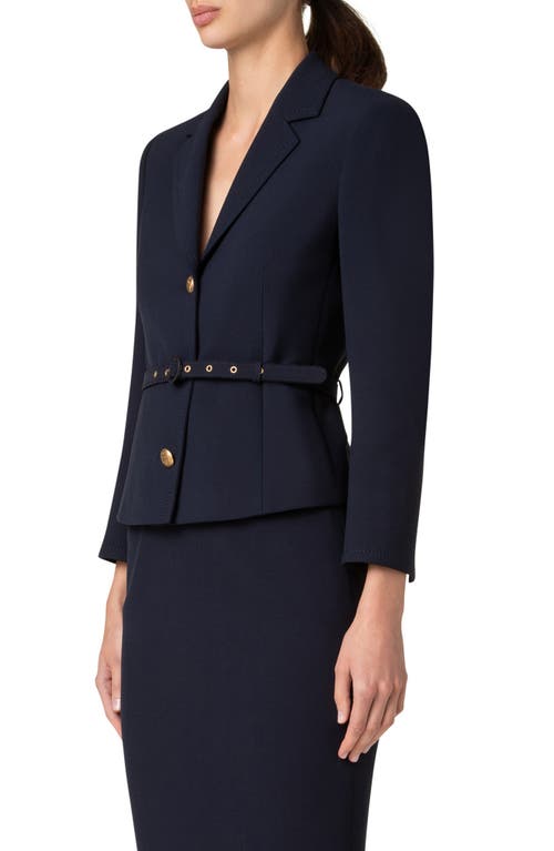 Akris Punto Pebble Crepe Belted Jacket In Navy