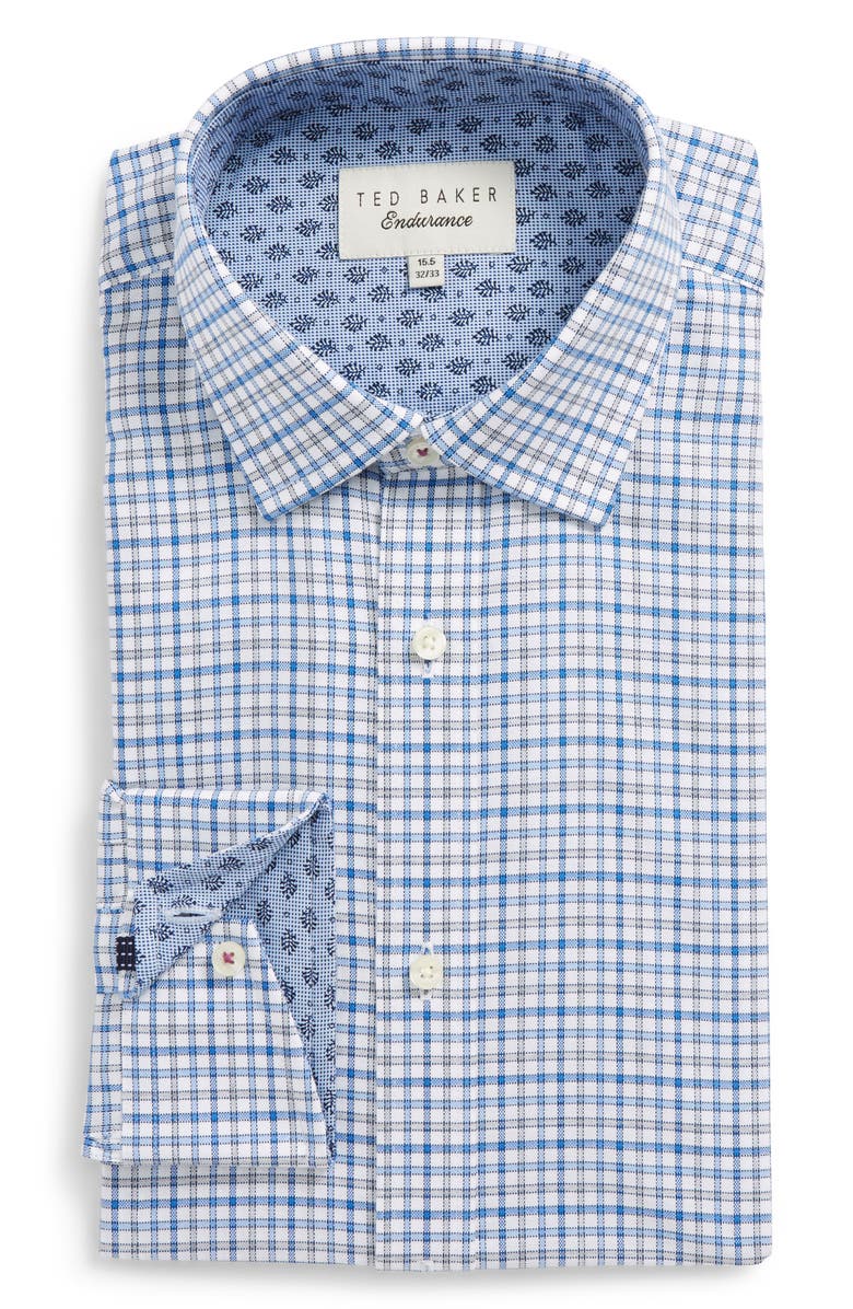 Ted Baker London Welsh Trim Fit Check Dress Shirt, Main, color, Blue