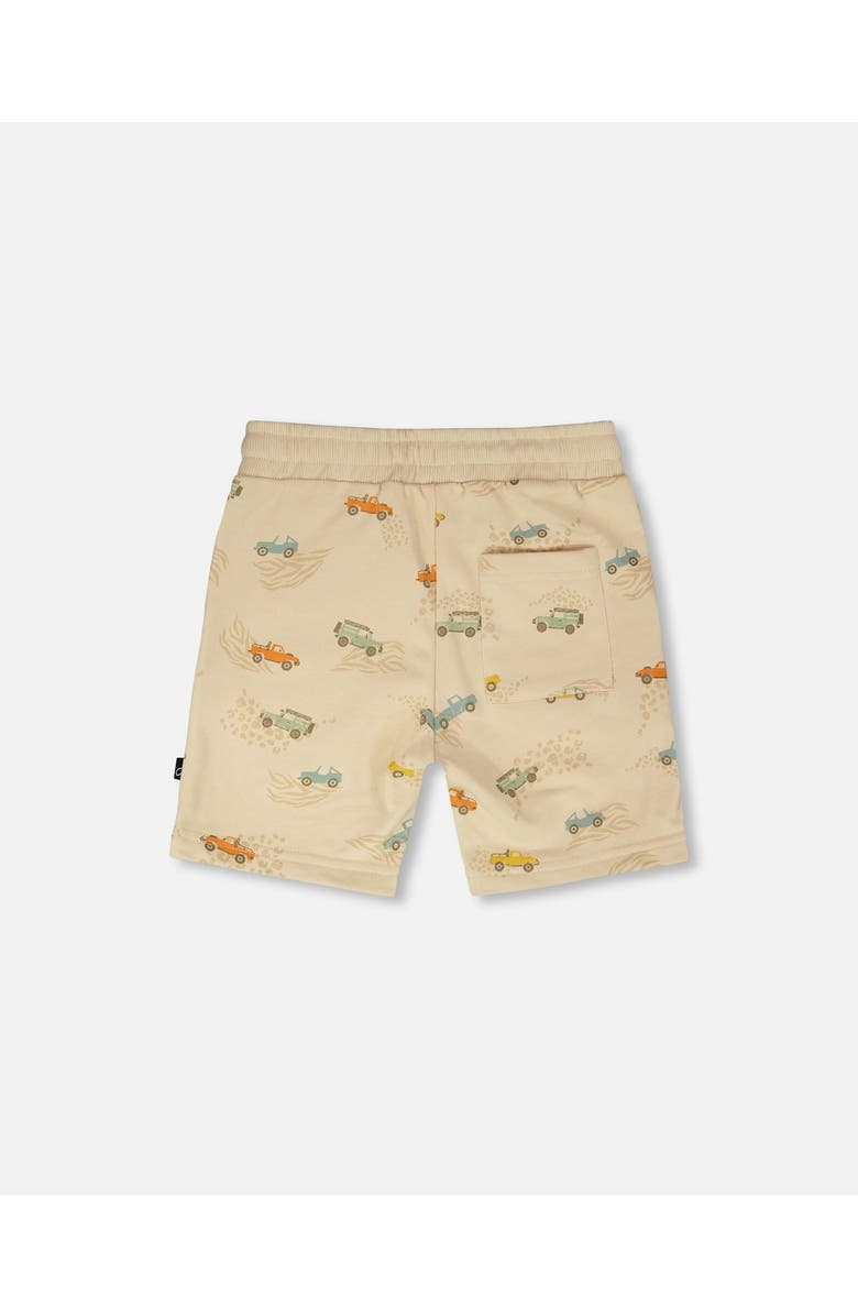 Deux par Deux Elastic Waist Jeep Print French Terry Shorts, Alternate, color, Beige Jeeps Print