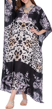 RANEES Animal Print V-Neck Maxi Caftan