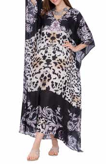 RANEES Animal Print V-Neck Maxi Caftan