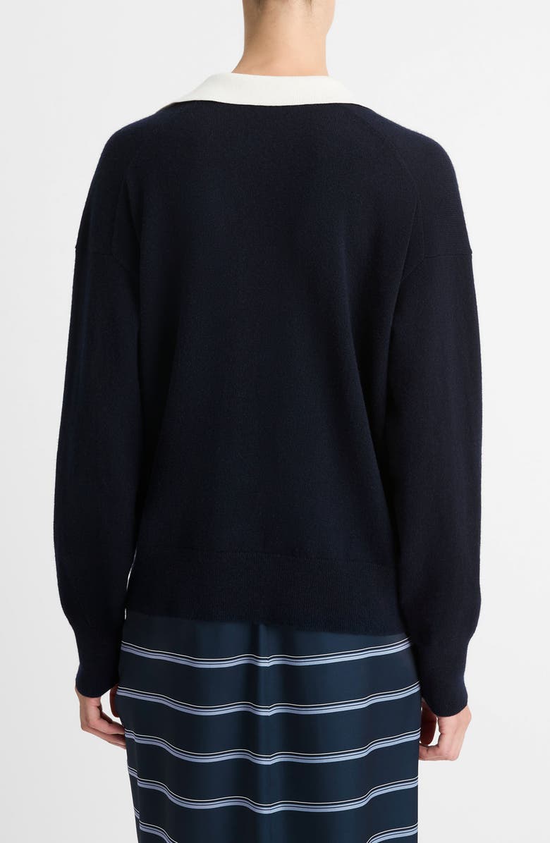 Vince Wool & Cashmere Contrast Johnny Collar Sweater, Alternate, color, Coastal/ Off White