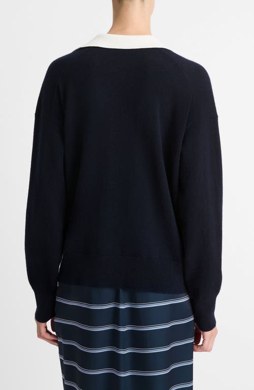 Shop Vince Wool & Cashmere Contrast Johnny Collar Sweater In Coastal/off White
