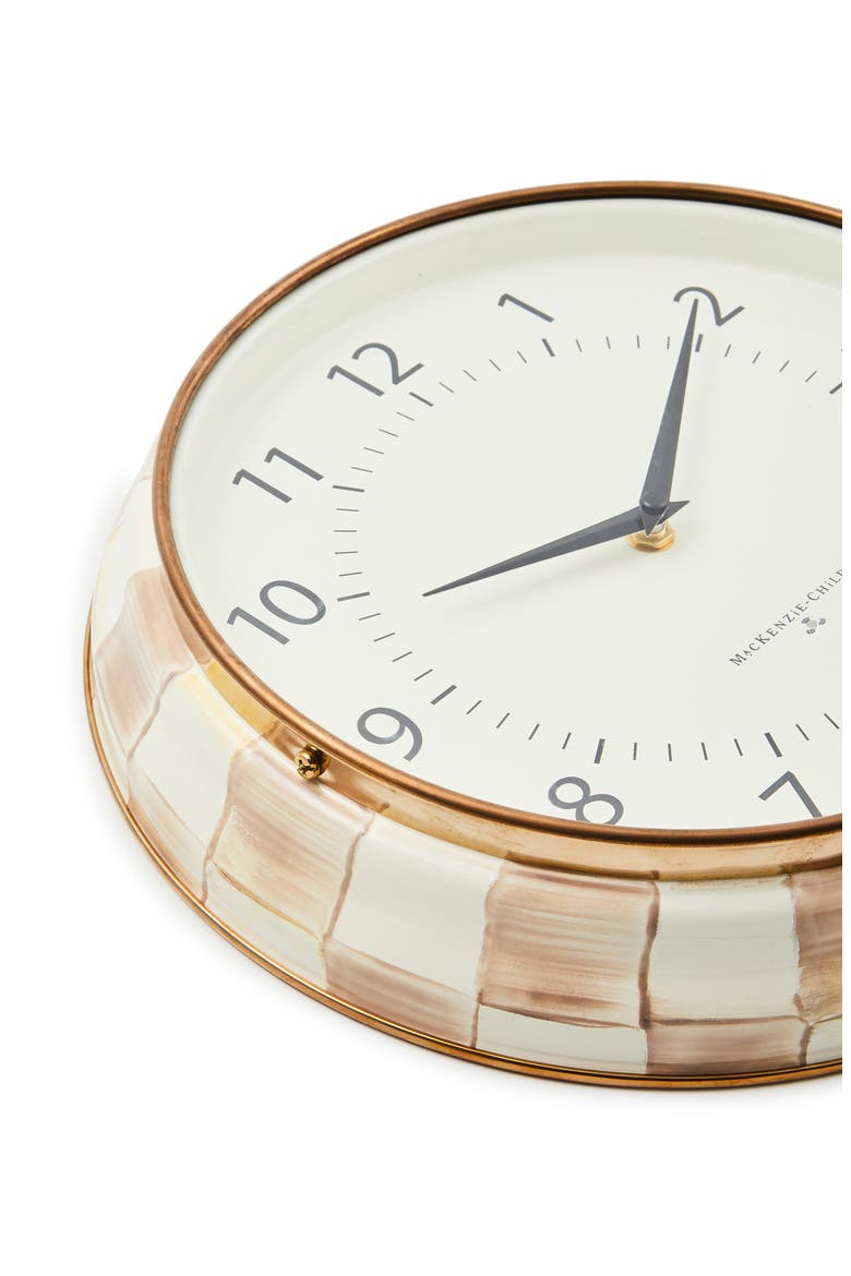 Mocha Check Enameled Steel School Wall Clock, Alternate, color, MOCHA