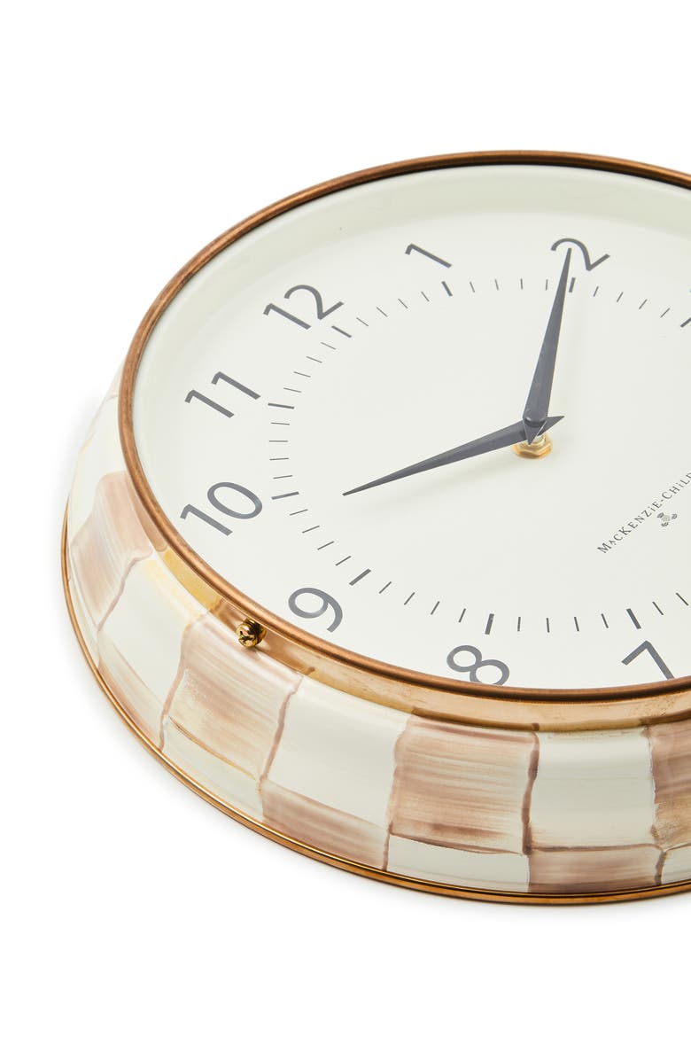 MACKENZIE CHILDS Mocha Check Enameled Steel School Wall Clock, Alternate, color, Mocha