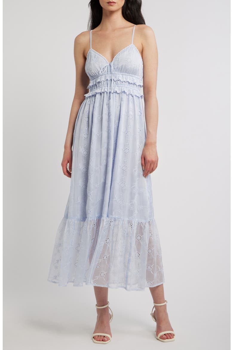 Ruffle Hem Eyelet Dress, Main, color, LIGHT BLUE