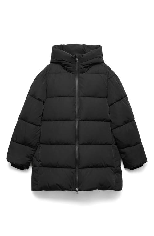 Mango Quilted Hooded Puffer Coat In Black