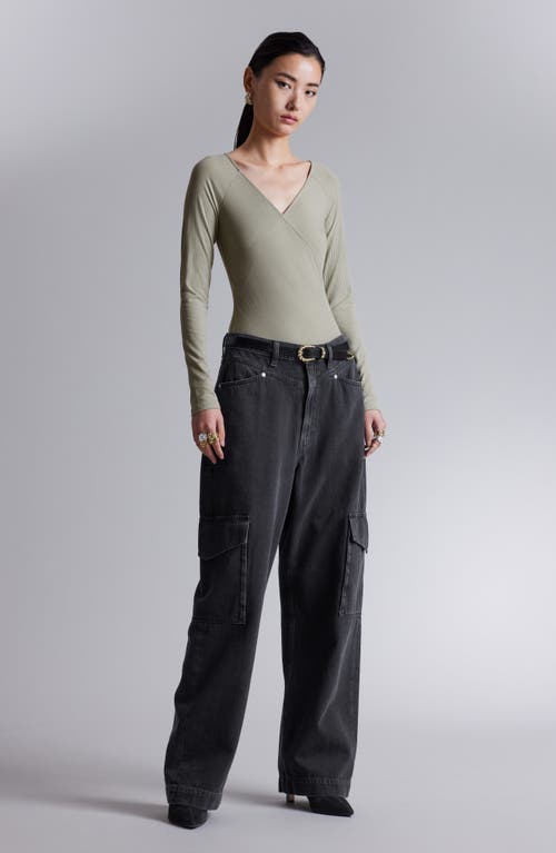 & Other Stories Long Sleeve Rib Bodysuit In Khaki Green Dusty Li