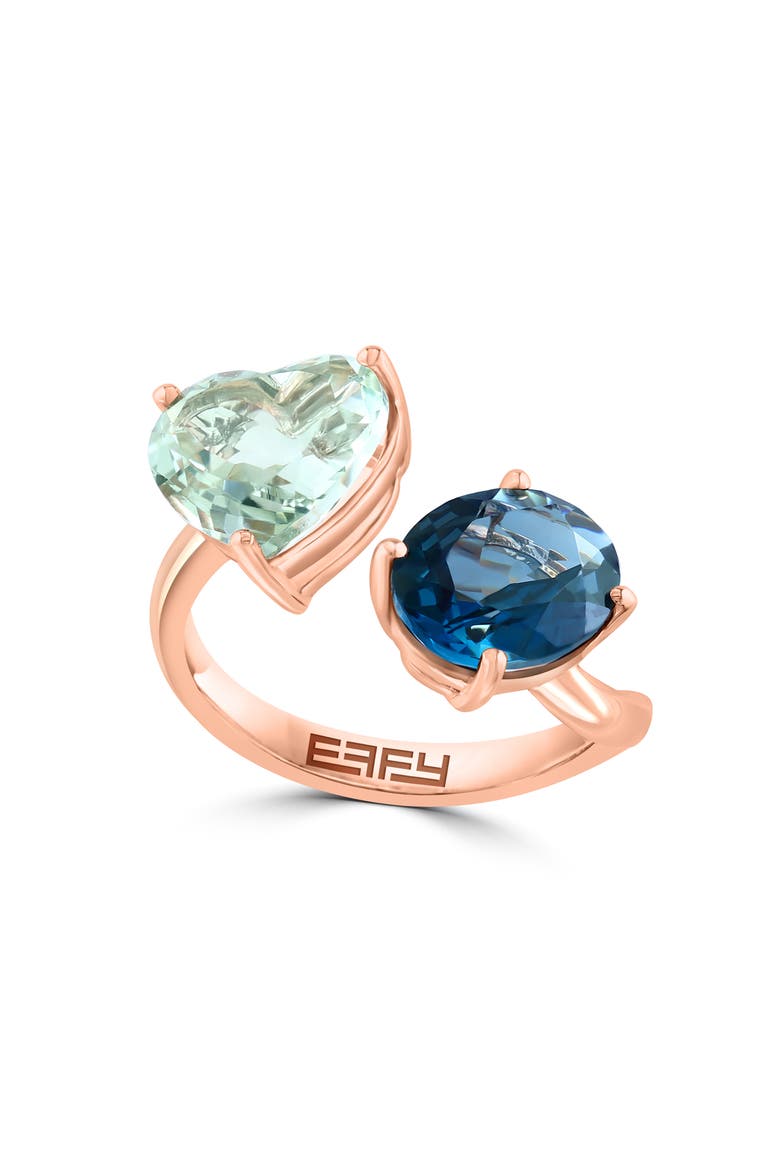14K Rose Gold Green Quartz & London Blue Topaz Ring, Main, color, ROSE GOLD MULTI