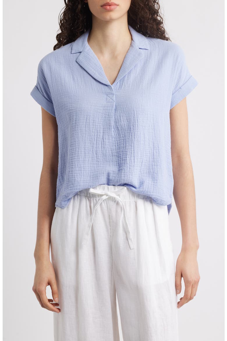 London Cotton Gauze Popover Top, Main, color, LIGHT DENIM