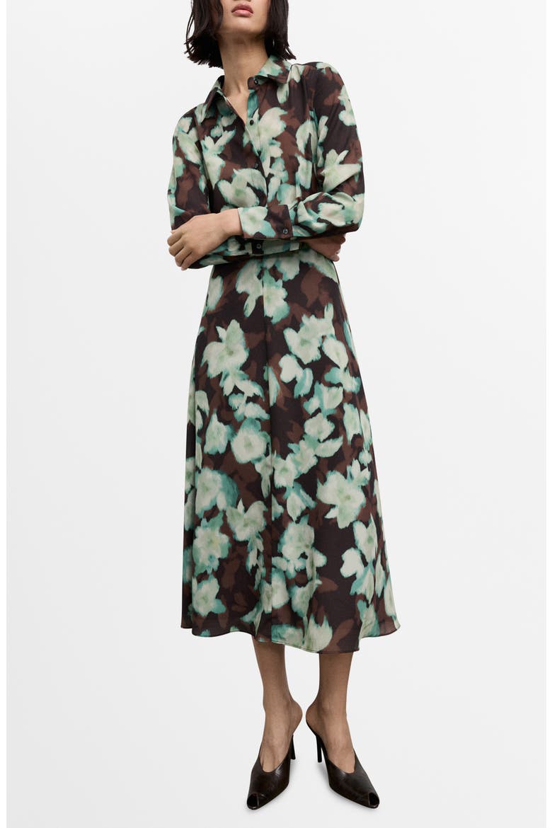 Print Belted Long Sleeve Maxi Shirtdress, Main, color, TEAL AND BROWN BLOOMS