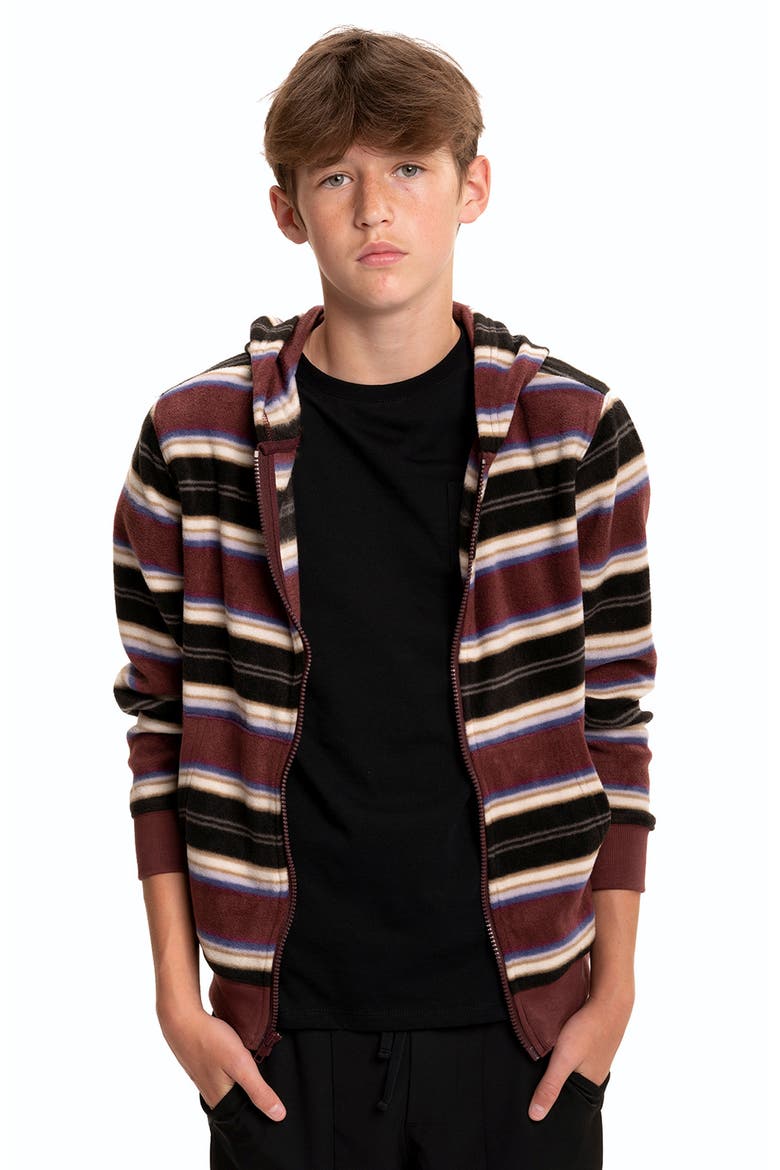 Kids' Stripe Zip-Up Hooded Fleece Jacket, Alternate, color, NAVY MULTI