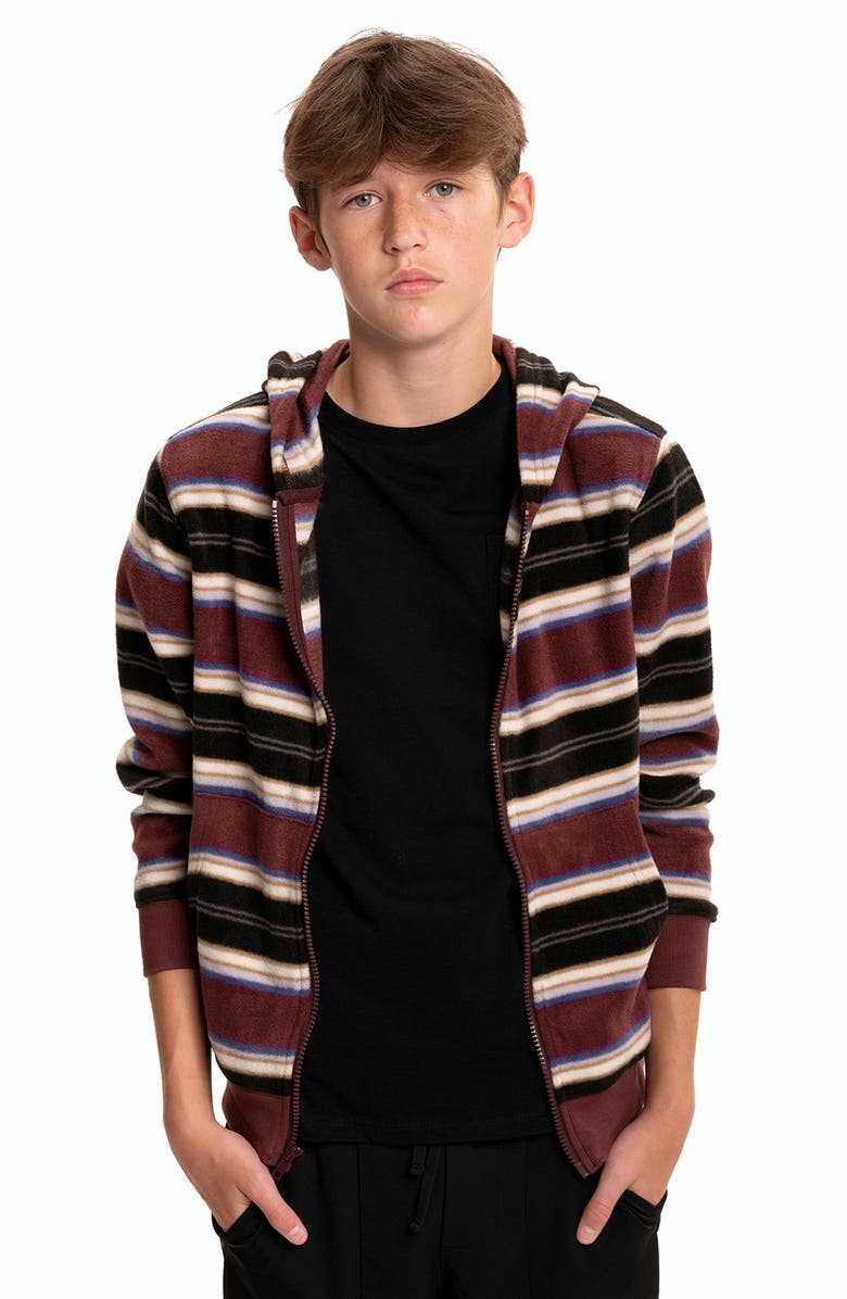 Threads 4 Thought Kids' Stripe Zip-Up Hooded Fleece Jacket, Alternate, color, Navy Multi