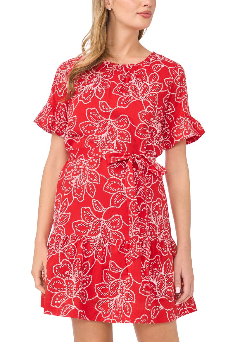 Tie Waist Cotton Minidress, Alternate, color, CLASSIC CHERRY