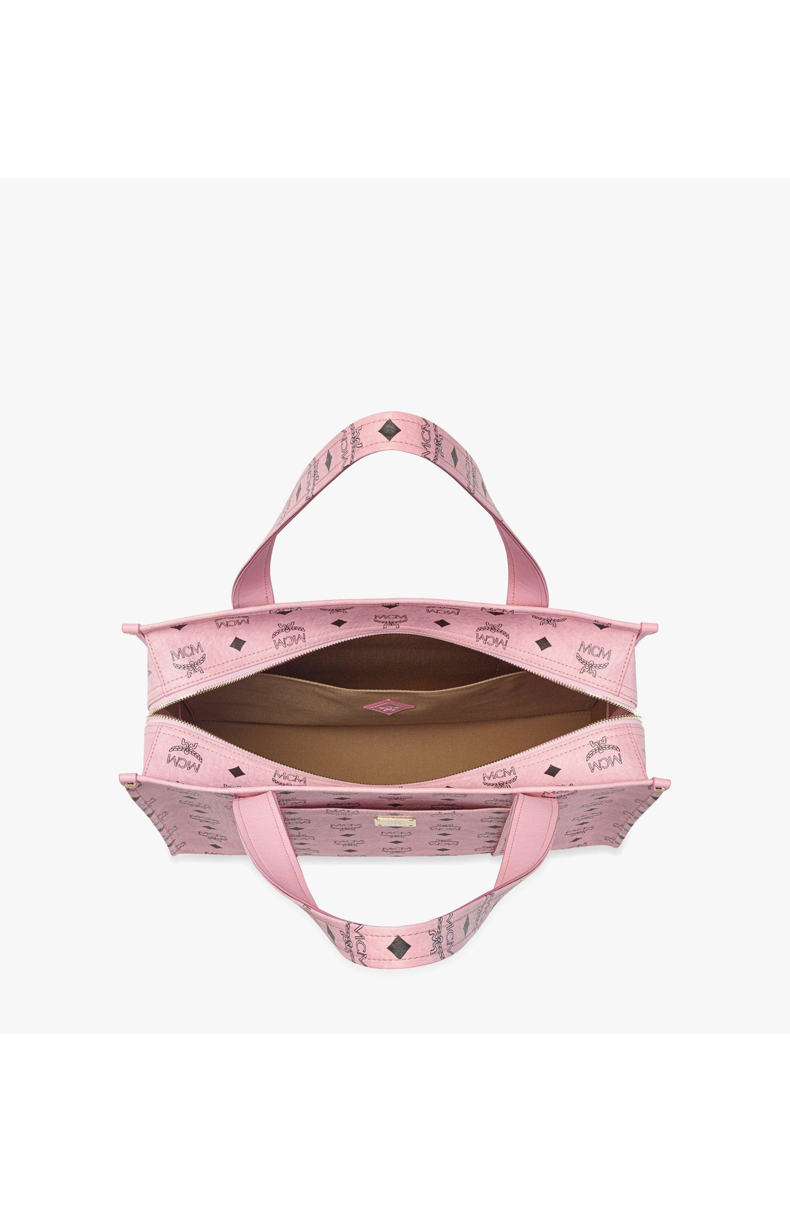MCM Aren School Bag Tote in Visetos, Alternate, color, Soft Pink