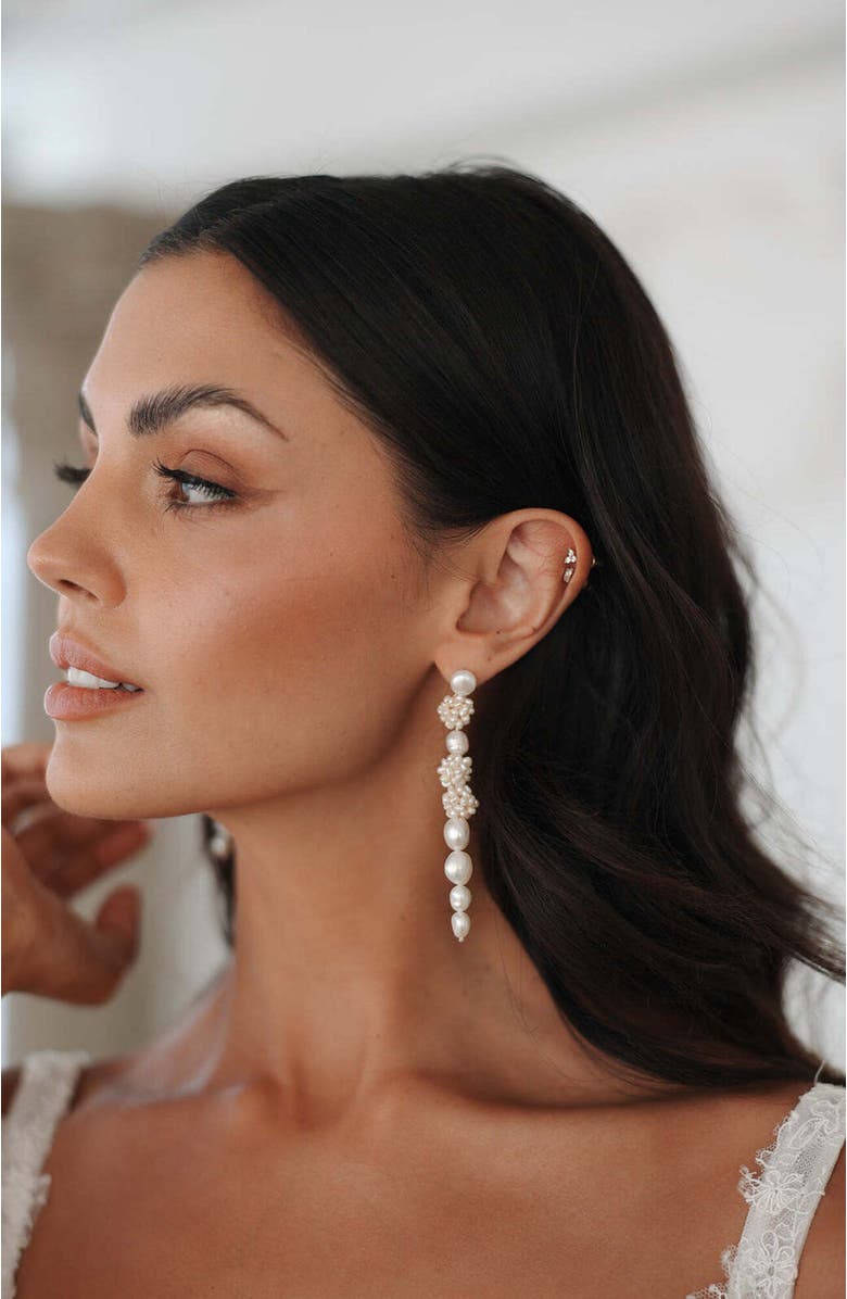 Untamed Petals Darcy Freshwater Pearl Drop Earrings, Alternate, color, Gold