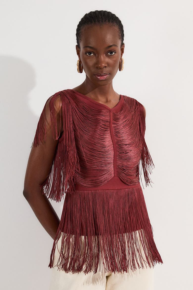 Draped Fringe Knitted Top, Main, color, Rich Red