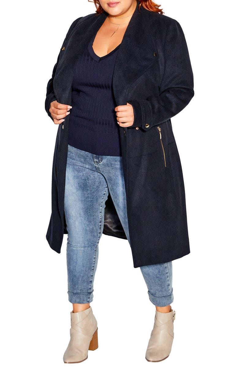 City Chic Isabella Herringbone Tie Waist Coat, Alternate, color, 