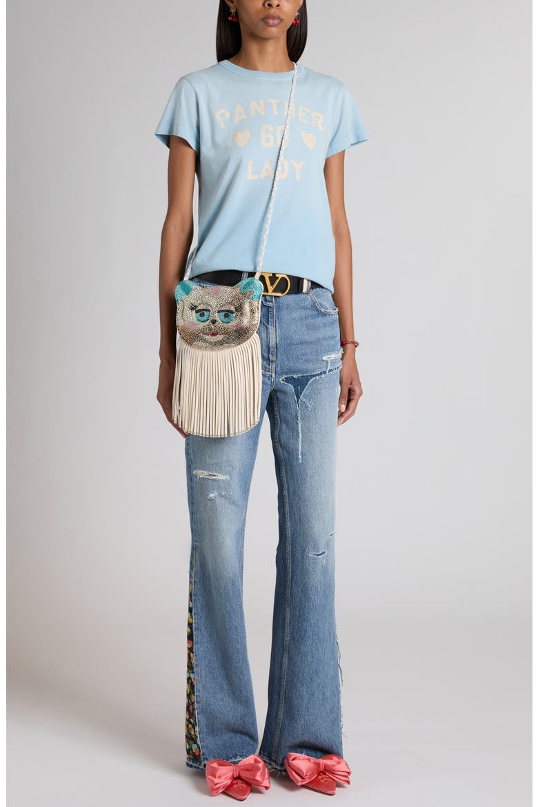 Tasche Patched & Distressed Flare Leg Jeans, Alternate, color, DENIM