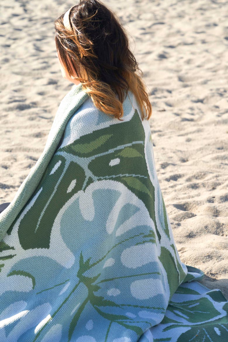 Monstera Woven Knit Throw Blanket 50" x 60", Alternate, color, Green