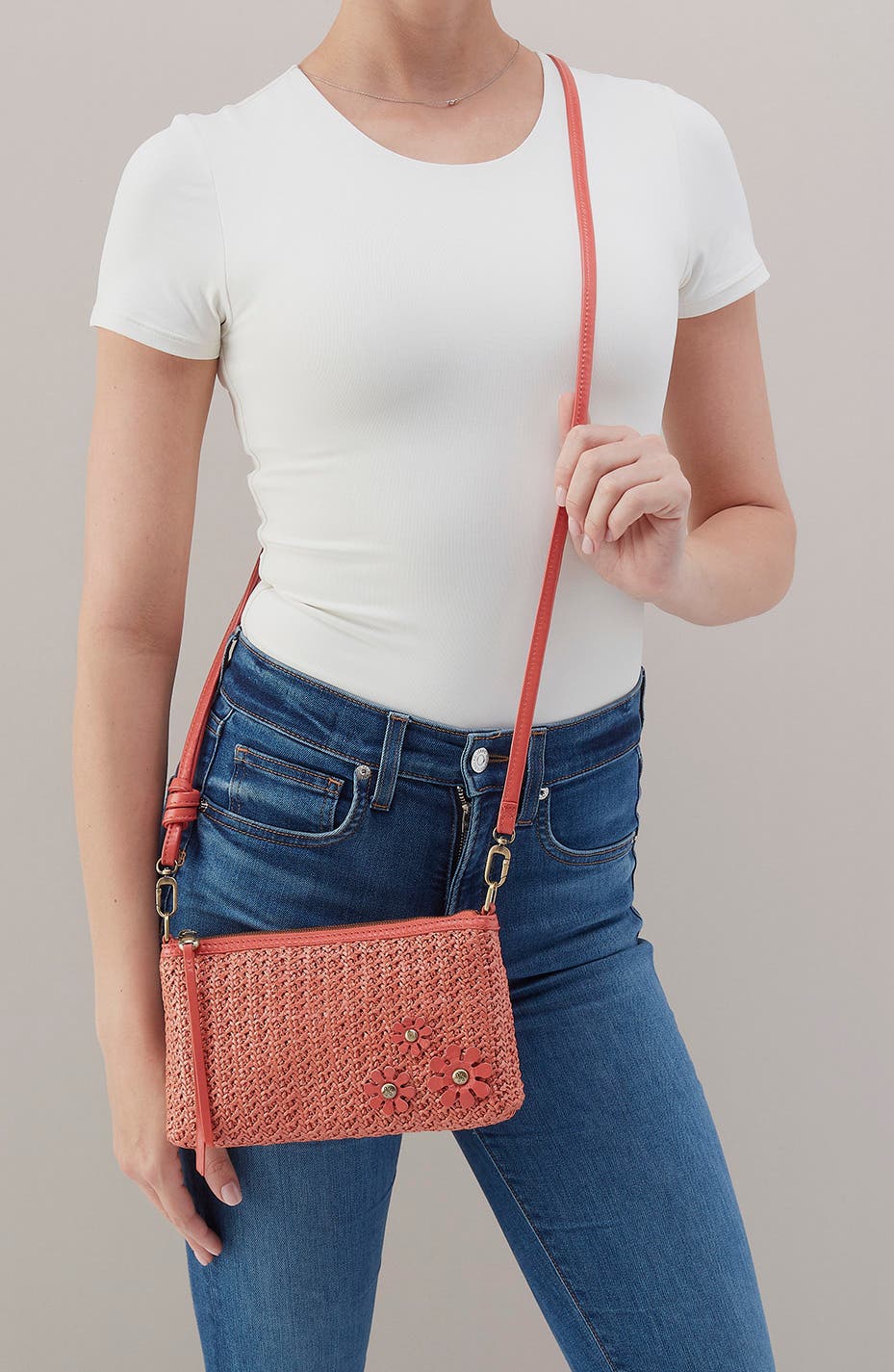 HOBO Darcy Convertible Crossbody Bag, Alternate, color, Wild Rose Woven Straw