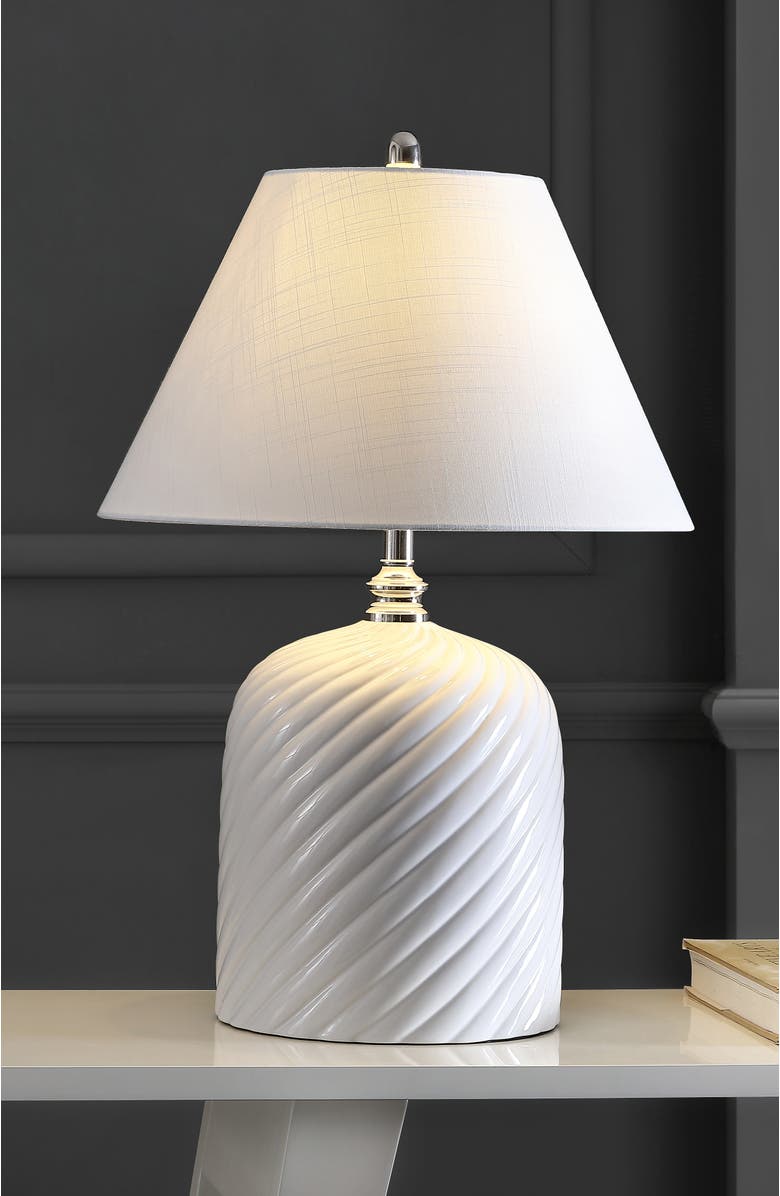 JONATHAN Y Serge Swirl 28.5" Ceramic Bohemian Glam LED Table Lamp, White, Alternate, color, White