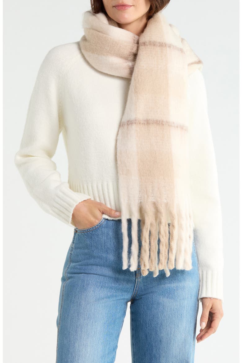 Brushed Oversized Plaid Scarf, Main, color, OFF WHITE