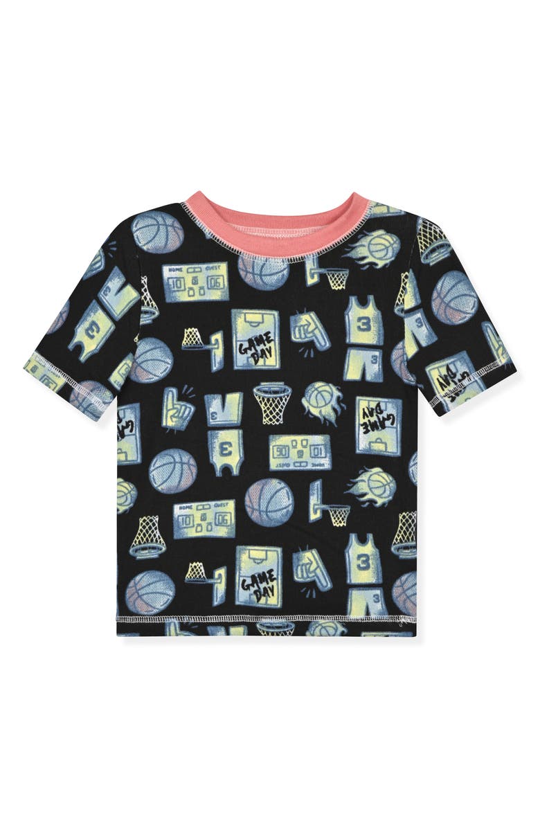 SLEEP ON IT Kids' Game Day Fitted Short Sleeve Two-Piece Pajamas, Alternate, color, Black