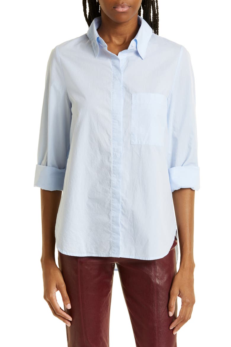 The Boyfriend Cotton Button-Up Shirt, Main, color, BABY BLUE