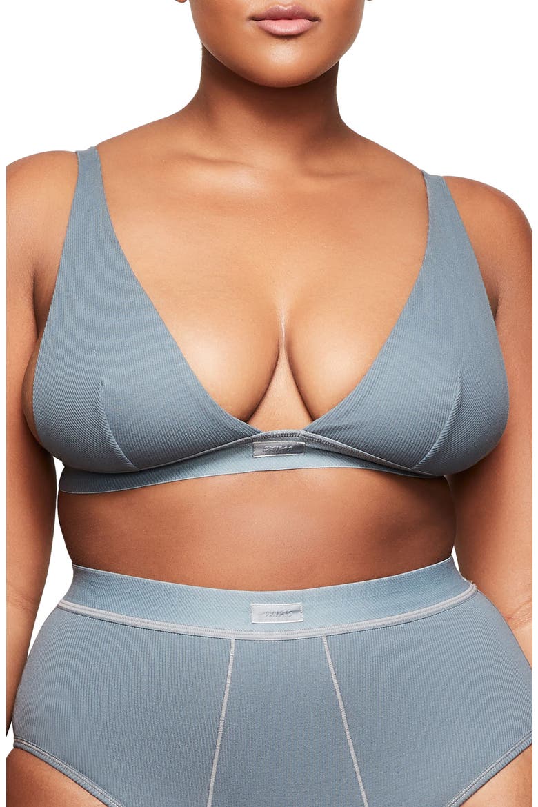 Stretch Cotton Rib Plunge Bralette, Main, color, KYANITE
