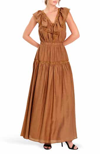 Lace Trim Ruffle Maxi Dress