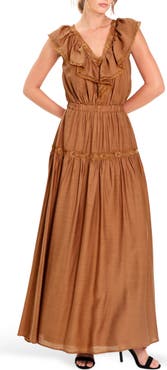 FLYING TOMATO Lace Trim Ruffle Maxi Dress