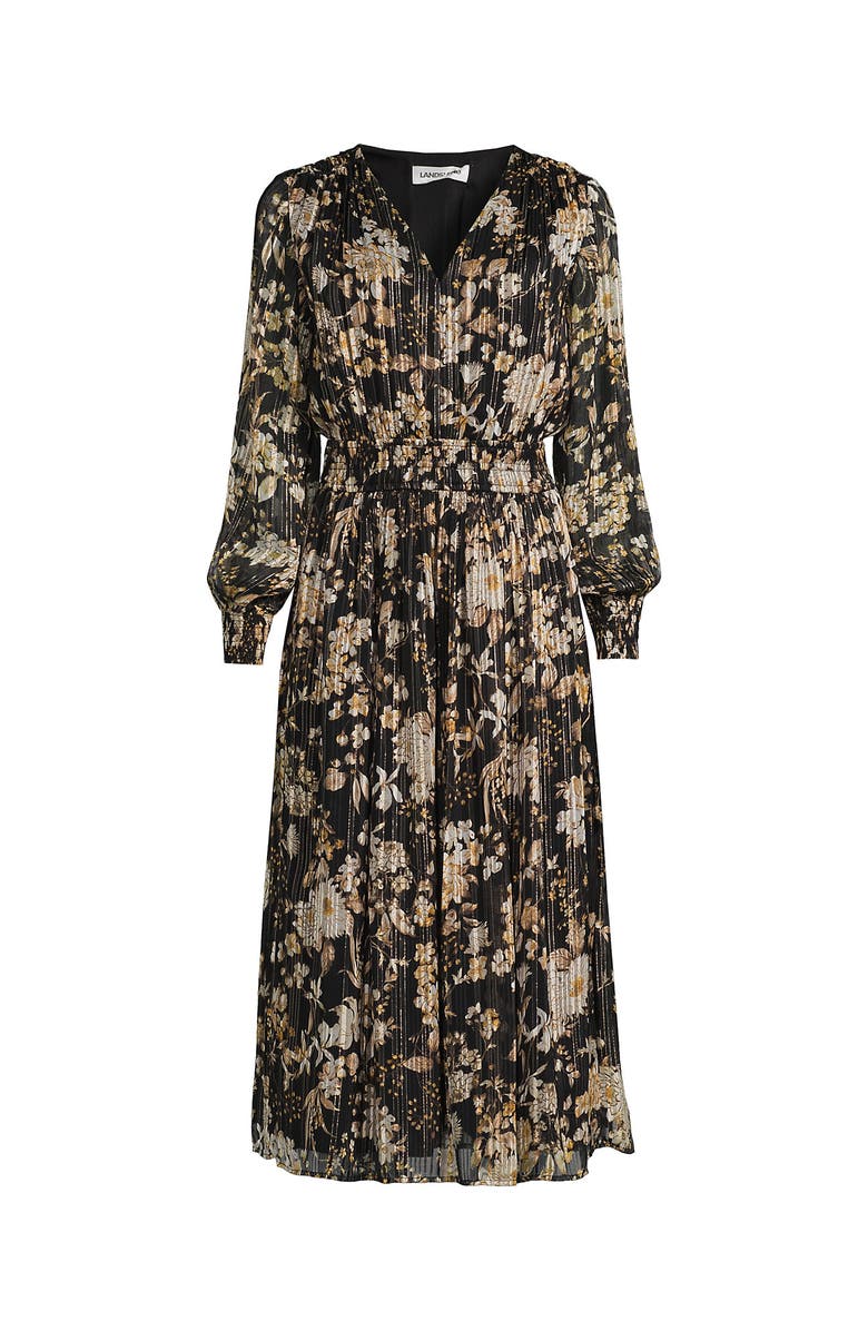 Lands' End Lurex Shadow Stripe Midi Dress, Alternate, color, Black/Pumice Stone Floral