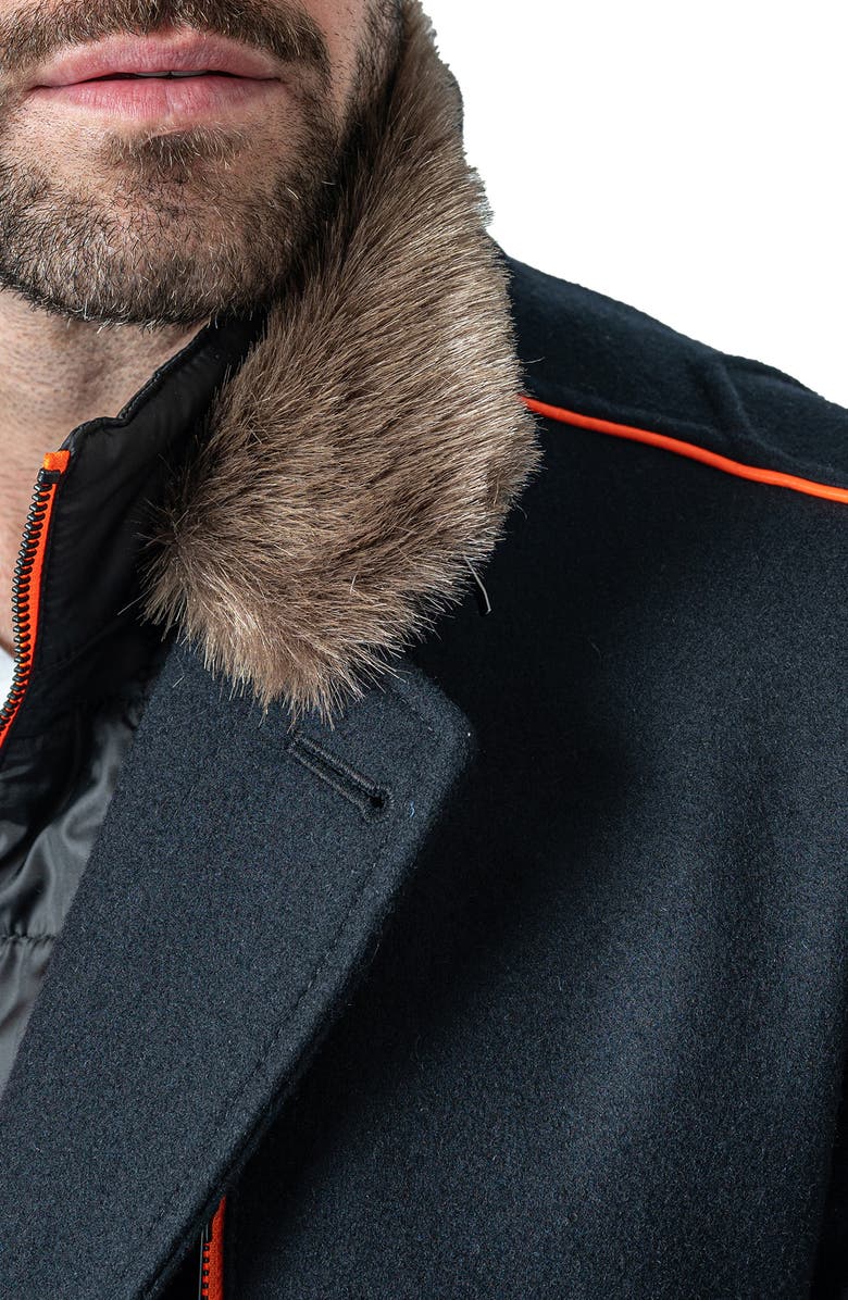 Maceoo Captainorange Faux Fur Trim Wool Peacoat, Alternate, color, 