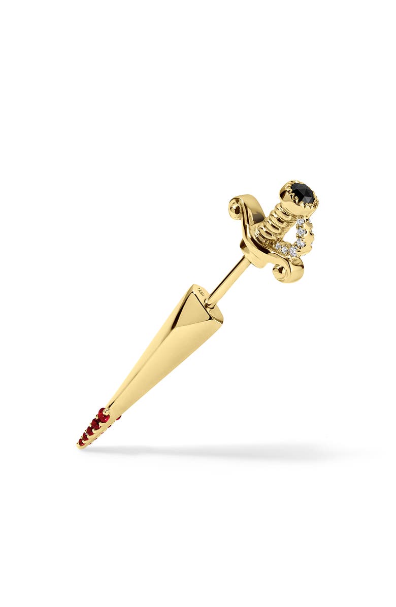 MARIA TASH Black & White Diamond & Ruby Sword Single Stud Earring, Main, color, Yellow Gold
