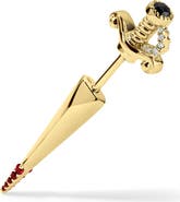 MARIA TASH Black & White Diamond & Ruby Sword Single Stud Earring