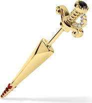 MARIA TASH Black & White Diamond & Ruby Sword Single Stud Earring