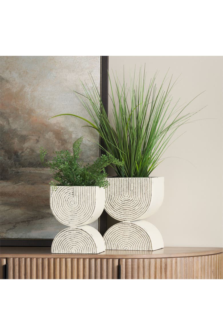 Medina Set of 2 Tall Metal Planters, Alternate, color, White