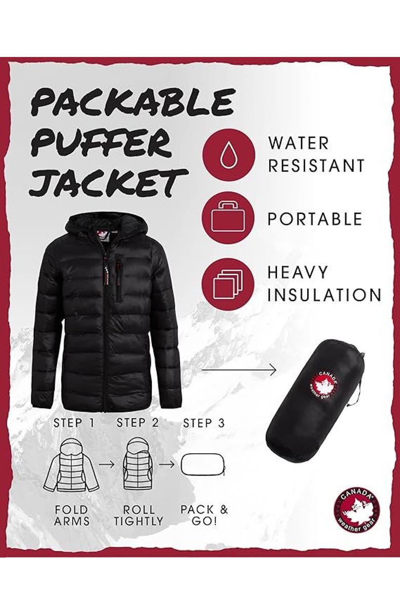 CANADA WEATHER GEAR Boys' Lightweight Packable Puffer Jacket, Alternate, color, Black/Black Patch