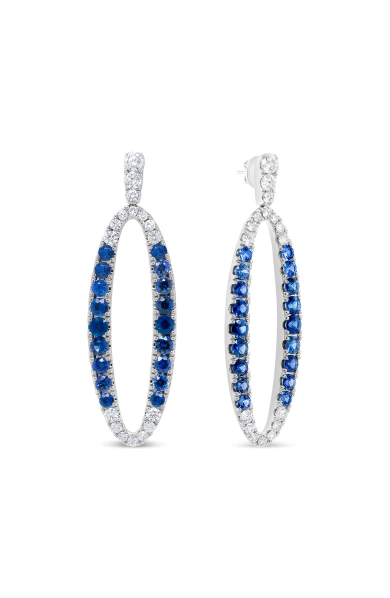 Haus of Brilliance 18K White Gold 1 1/10 Cttw Diamond & Sapphire Openwork Oval Shaped Dangle Earrings, Alternate, color, White