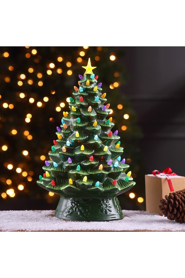 18 in. Nostalgic Ceramic Tree - Green, Alternate, color, Green with Multicolor Lights