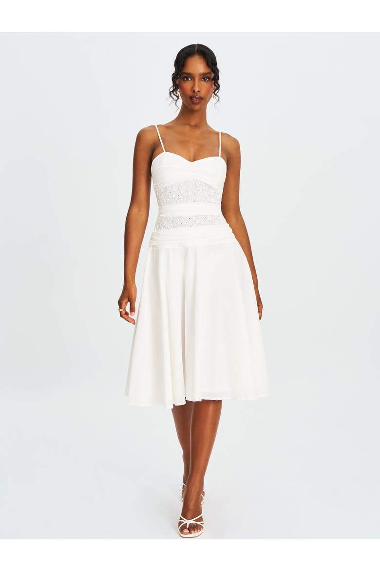 Maelis Eyelet Drop Waist Cotton Midi Dress, Alternate, color, White