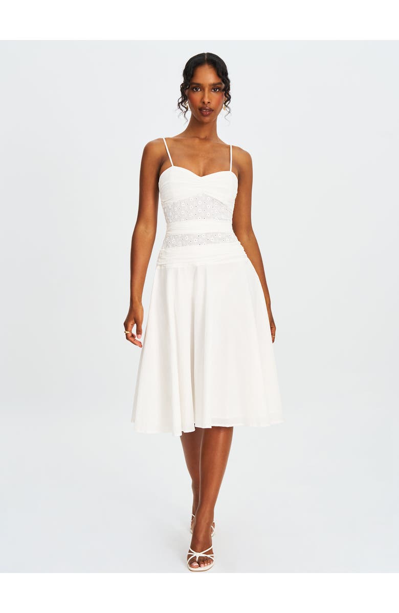 Miss Circle Maelis Eyelet Drop Waist Cotton Midi Dress, Alternate, color, White
