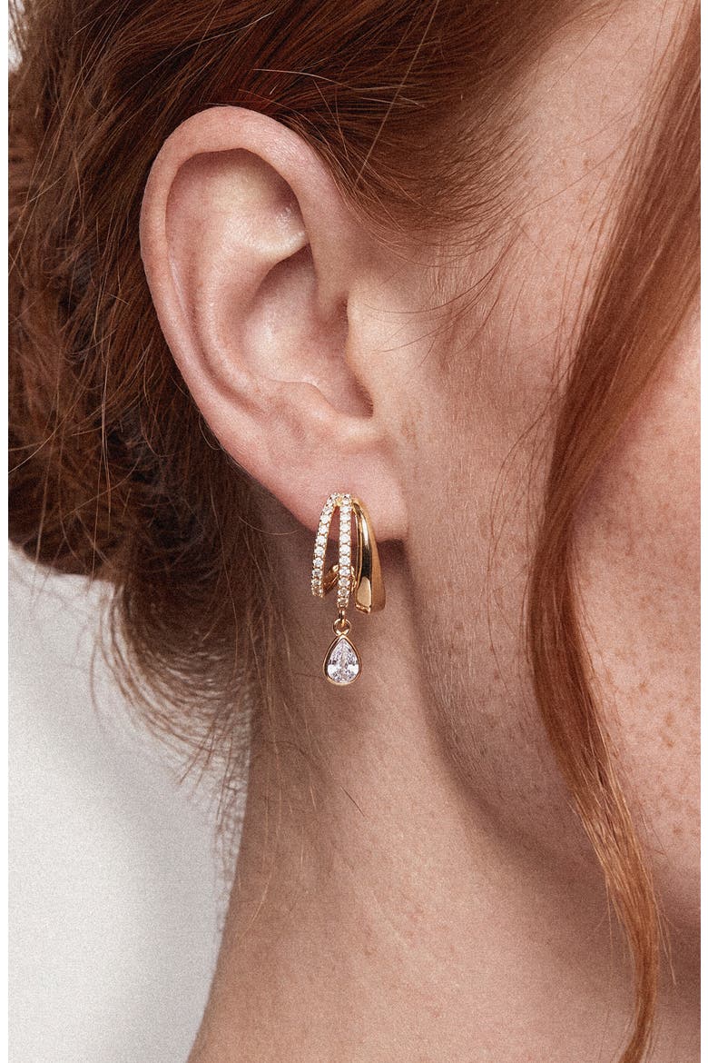 Triple Row Hoop Earrings, Alternate, color, GOLD