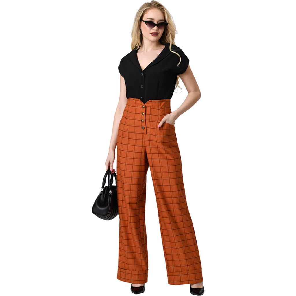 Unique Vintage 1940s Buttoned Wide Leg Trousers In Orange