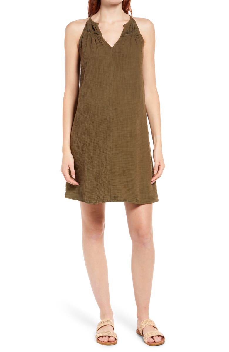 Maternal America V-Neck Cotton Trapeze Maternity Dress, Main, color, Aloe