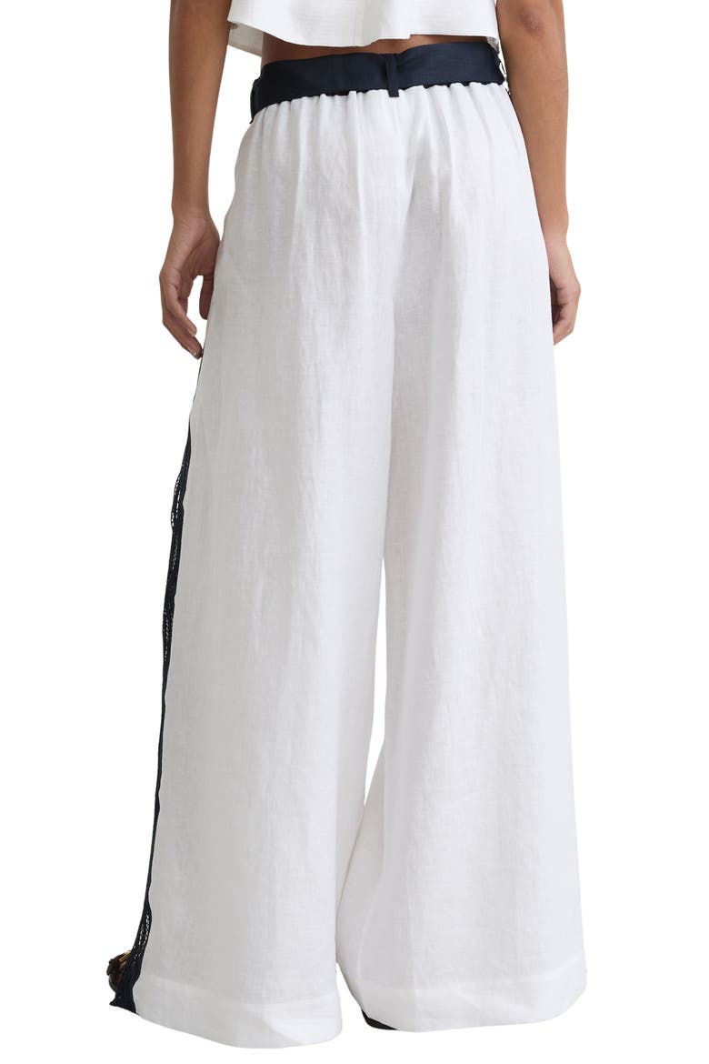 Farah Embroidered Linen Pants, Alternate, color, IVORY/ NAVY