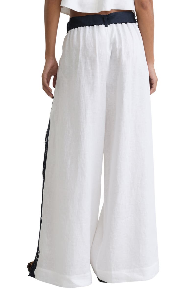 Reiss Farah Embroidered Linen Pants, Alternate, color, Ivory/ Navy