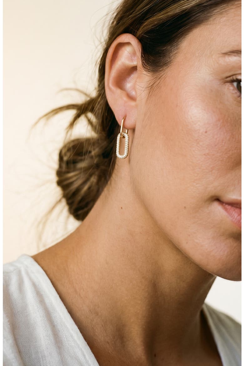 Paper Clip Pavé Linear Drop Earrings, Alternate, color, GOLD